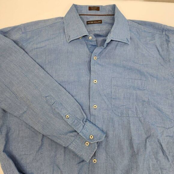 Peter Millar Size XL Long-Sleeve Button Up Blue 100% Cotton Men's Shirt S - Picture 1 of 7